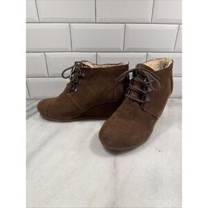 Tom's Desert Wedge Brown 2.75" Wedge Heel Booties Leather Size 9
